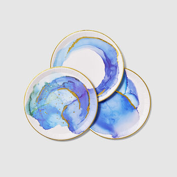 Blue Ocean Watercolour Large Party Plates X 10, 2 of 5