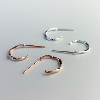 Sterling Silver Twisted Huggie Hoop Stud Earrings, 2 of 5