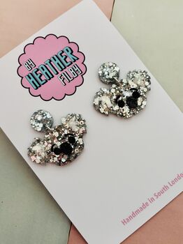 Koala Glitter Statement Earrings/ Australian Animal Jewellery Aussie Spirit Gift / Wildlife Conservation Gift Silver Glitter Animal / Birthday Gift Silver Statement, 3 of 5
