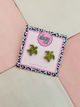 Green Turtle Glitter Studs / Sea Turtle Jewellery / Gift For Nature Lovers, 2 of 5