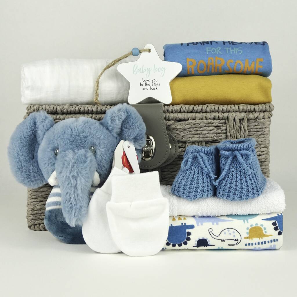 Elephant Blue Baby Boy Gift Basket