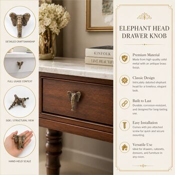 Regal Elephant Head Brass Cabinet Knob, 7 of 9