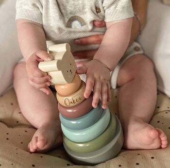 Personalised Wooden Colourful Teddy Stacking Toy, 2 of 5
