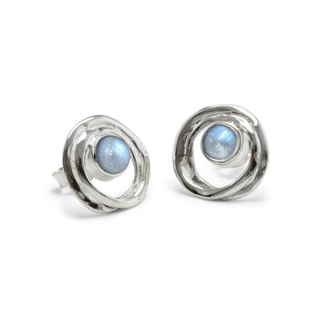 Sterling Silver Rainbow Moonstone Stud Earrings, 5 of 8