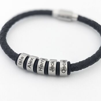 Mens Personalised Leather Bracelet With Engraved Rings, 2 of 5