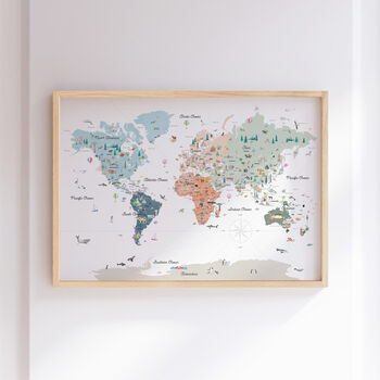 Educational Illustrated Kids World Map Scandinavian Neutrals, 3 of 6