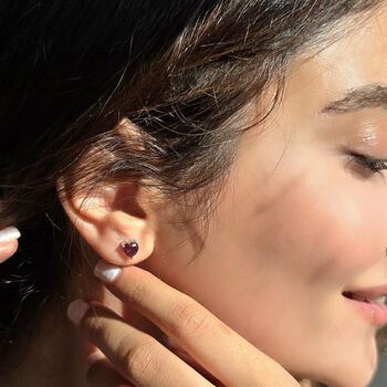 Garnet Heart Sterling Silver Stud Gemstone Earrings, 4 of 5