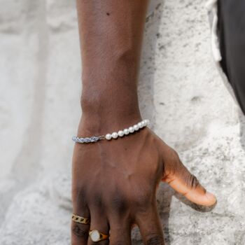 Half Gold Half Pearl Bracelet Chain For Men, 4 of 6