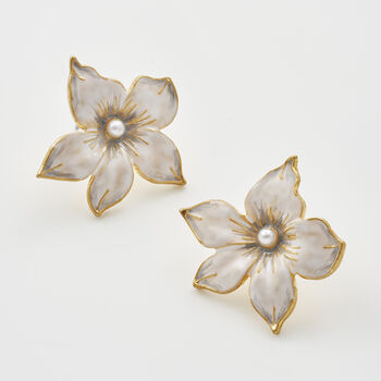 Gold Jasmine And Pearl Oversized Stud Earrings, 4 of 7