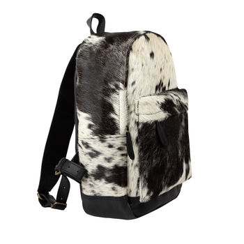 Natural Cowhide Leather Backpack In Black And White, 3 of 9