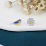 Sterling Silver Blue Tit Bird And Flower Stud Earrings, thumbnail 4 of 7