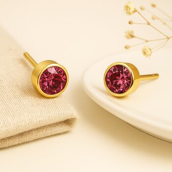 Gold Plated Sterling Silver October Tourmaline Birthstone Stud Earrings, 2 of 5