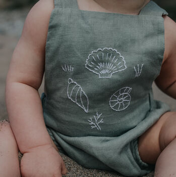 Hand Embroidered Linen Romper 'Under The Sea', 3 of 8