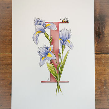 I Is For Iris Floral Letter Print, Personalised, 3 of 8