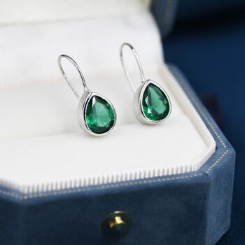 Emerald Green Droplet Drop Hook Earrings, 2 of 11