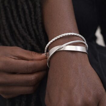 Silver Plated Twisted Braid Cuff Bangle Bracelet, 3 of 6