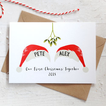 Personalised Christmas Couple Card With Santa Hats, 3 of 3
