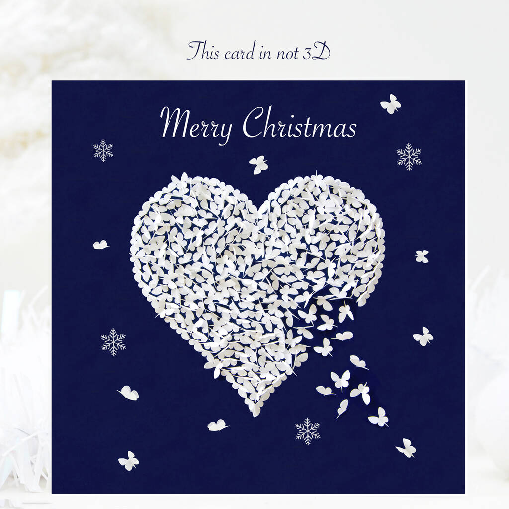 Five White Christmas Butterfly Heart Cards, Not 3D, 1 of 12