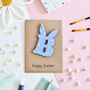 Personalised Easter Card Wooden Letter Bunny Blue, thumbnail 2 of 2