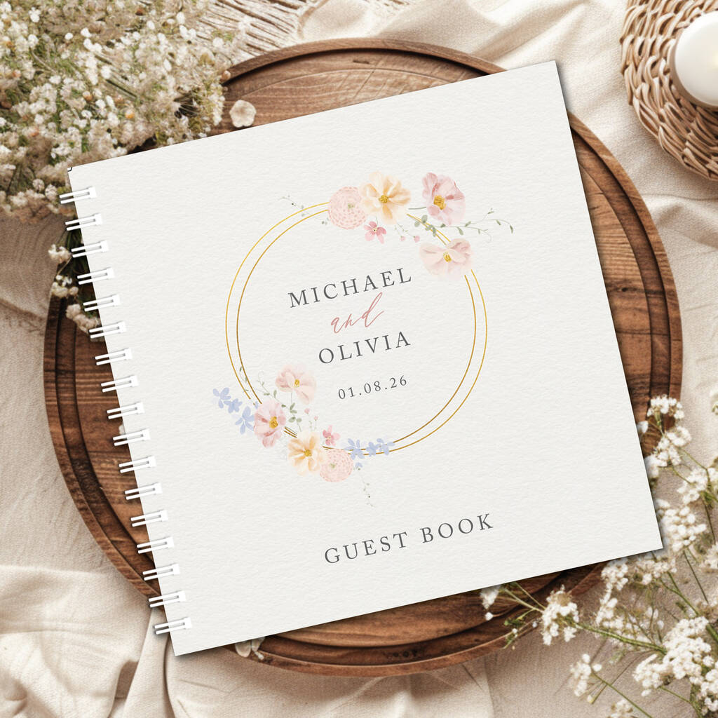 Golden Elegant Wildflower Wedding Guestbook