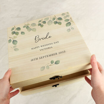 Personalised Wedding Wooden Keepsake Box Botanical, 3 of 5