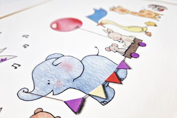 Personalised Children's Animals On Parade Nursery Print, 4 of 12