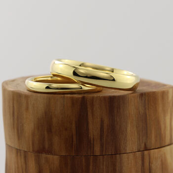 18ct Gold Polished Court Matching Wedding Ring Set, 3 of 5