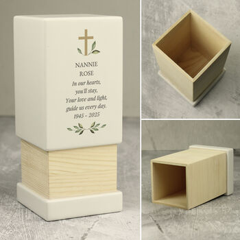 Personalised Memorial Cross Wooden Urn, 7 of 7
