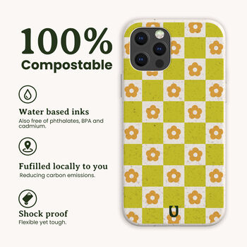 Green Flower Check Eco Phone Case, 3 of 4