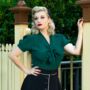 Eva Short Sleeve Blouse In Hampton Green 1940s Style, thumbnail 2 of 2