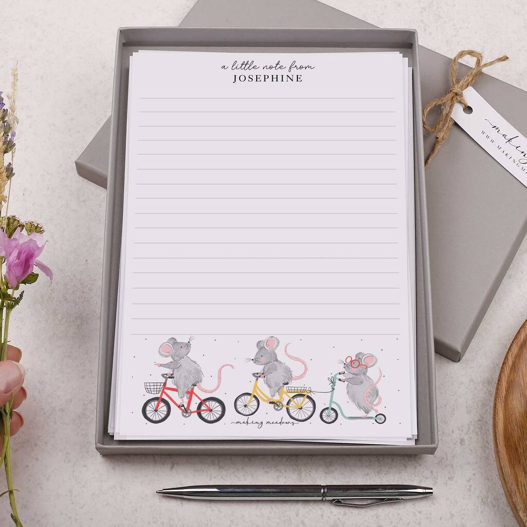 A5 Personalised Letter Writing Paper Cycling Mice, 1 of 4