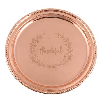 'Thankful' Etched Copper Lazy Susan Bar Tray, 2 of 12