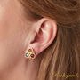 Multicoloured Tourmaline Triple Stone Gold Silver Stud, thumbnail 1 of 10