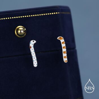 Sterling Silver Mismatched Garden Eel Enamel Stud Earrings, 4 of 11