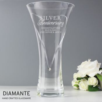 Personalised Anniversary Hand Blown Diamante Heart Vase, 3 of 5