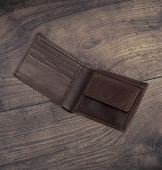 Men's Dark Brown Wallet Luxury Italian Leather Bifold Rfid Protected, 3 of 8