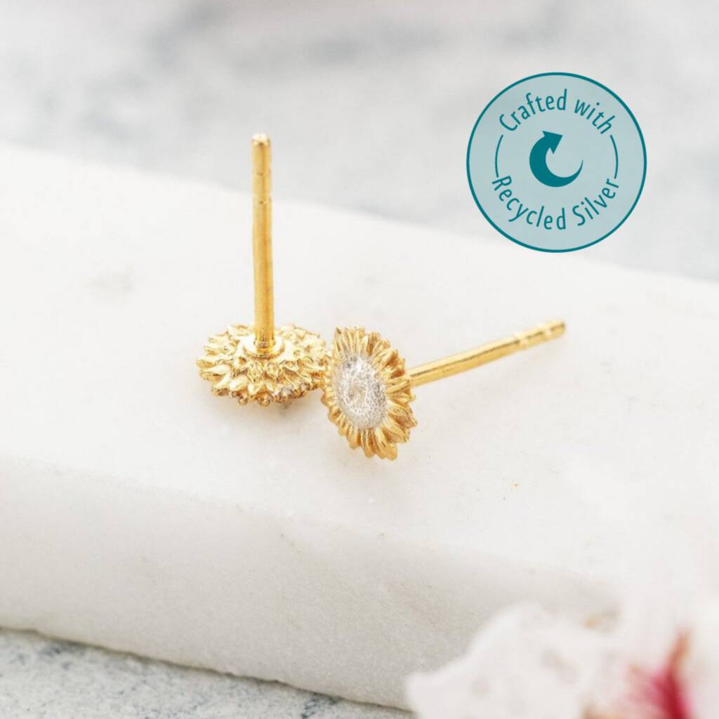 Gold Plated Sunflower Stud Earrings By Lily Charmed