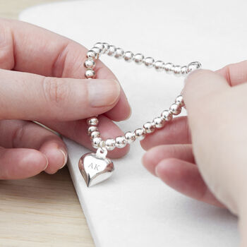 Personalised Sterling Silver Heart Beaded Bracelet, 2 of 4