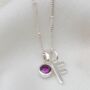 Sterling Silver Initial And Birthstone Charm Necklace, thumbnail 1 of 5