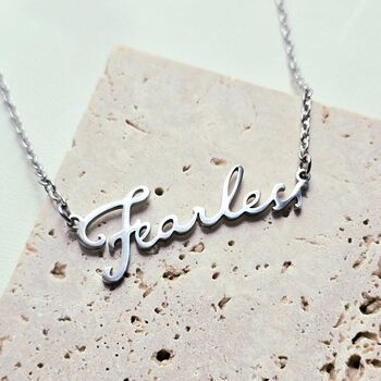 Fearless Script Taylor Swift Inspired Necklace In Stainless Steel With Adjustable Chain, 6 of 7