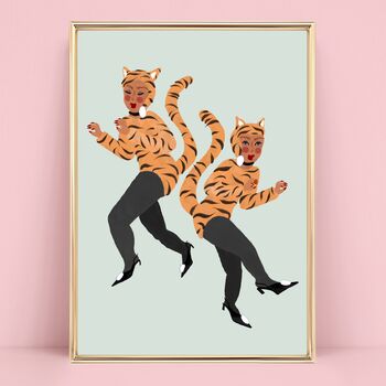 Cat Women Tiger Catsuit Art Print, 2 of 2