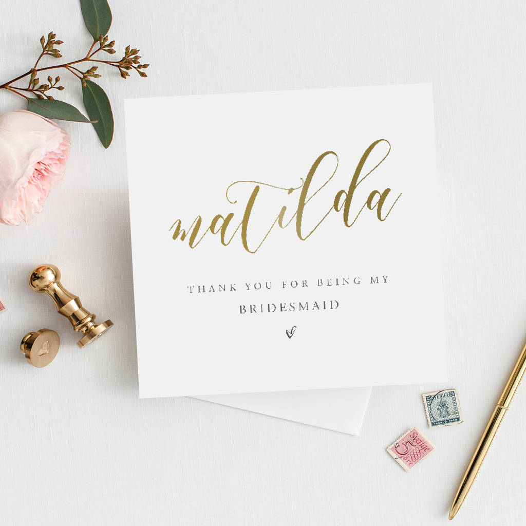 Personalised To My Bridesmaid Card | Gold Effect Card, 1 of 2
