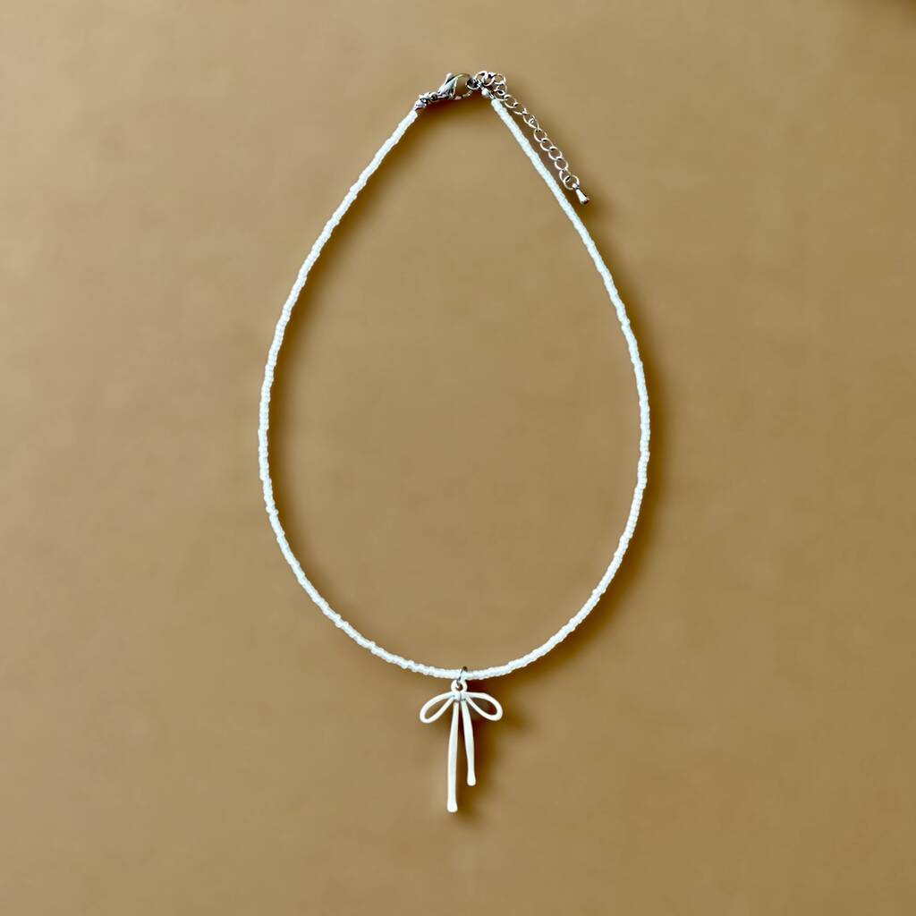 Beaded Bow Charm Necklace, 1 of 1