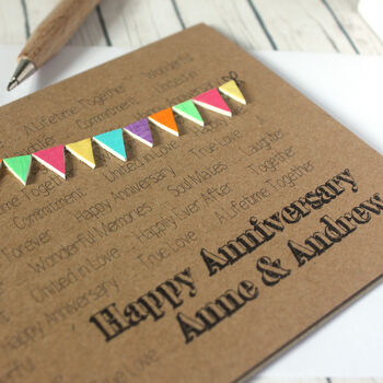 Personalised Happy Anniversary Card With Bright Bunting, 3 of 6