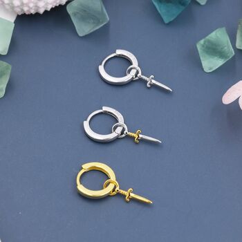 Sterling Silver Sword Hoop Earrings, 2 of 12