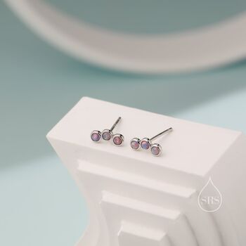 Sterling Silver Tiny Purple Opal Trio Stud Earrings, 3 of 12