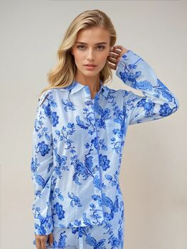 St. Ignacio Long Sleeve Organic Cotton Pyjama Set – Blue And White Floral Print, 2 of 4