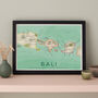 Framed And Personalised Bali Map Print, thumbnail 1 of 2