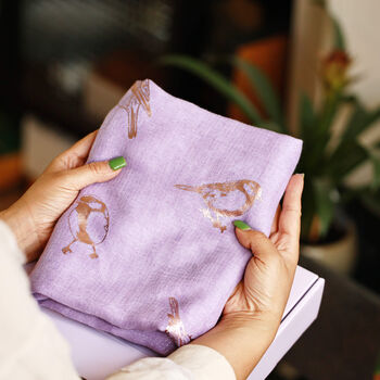 Great British Birds Print Rose Gold Foil Scarf, 3 of 9