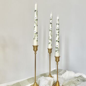 Hand Painted White Anemone Taper Candles, 9 of 12